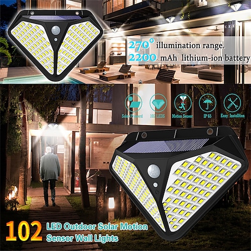 

luz de parede solar em ambos os lados 102led 122cob luz de indução do corpo humano ao ar livre pátio jardim villa luz de parede