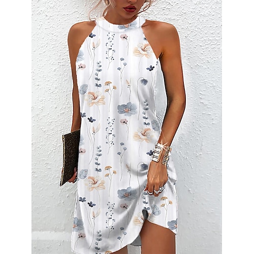 

Dames Gewone jurk Zomerjurk Slipdress Bloemig Afdrukken Bandje Mini-jurk Actief Modieus Buiten Dagelijks Mouwloos Normale pasvorm Wit Zomer Lente S M L XL XXL