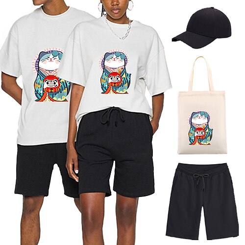 

Animal Cat T-shirt Shorts Baseball Cap Print Graphic Bag Shorts T-shirt For Men's Women's Unisex Adults' Hot Stamping 100% Polyester Casual Daily