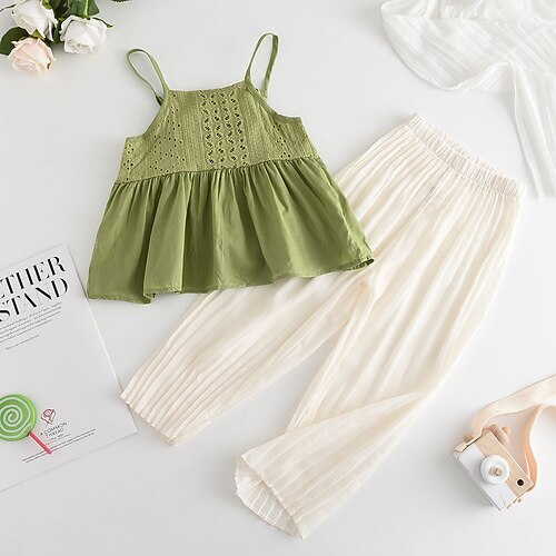 

2 pezzi Bambino (1-4 anni) Da ragazza Tinta unica Tailleur pantalone Impostato Senza maniche Giornaliero Informale 3-7 anni Estate Bianco