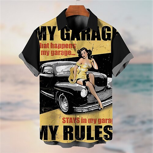 

Per uomo Camicia Camicie hawaiane vintage Alfabetico Auto Stampe astratte Vintage ▾ Ragazza Pin Up Collo ripiegabile Nero Giallo Rosso Cachi Esterno Strada Maniche corte Stampa Abbigliamento Di