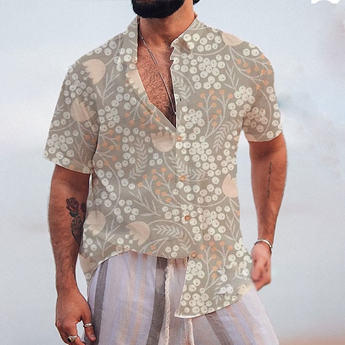 

Homme Chemise Floral Imprimés Photos Col rabattu Abricot Extérieur Plein Air Manches courtes Imprimer Vêtement Tenue Mode Vêtement de rue Design Flexible