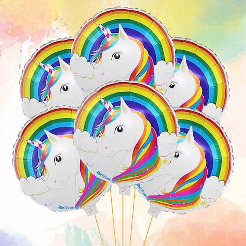 

6 stücke runde ball regenbogen weißes pferd einhorn aluminiumfolie ballon set geburtstagsfeier thema party dekoration ballon