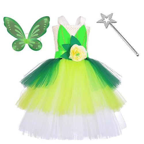 

Campanellino Fiabe Da principessa Tiana Vestiti Abito da ragazza di fiori Abiti in tulle Da ragazza Cosplay di film Cosplay Verde Abito Giornata universale dell'infanzia Mascherata Organza