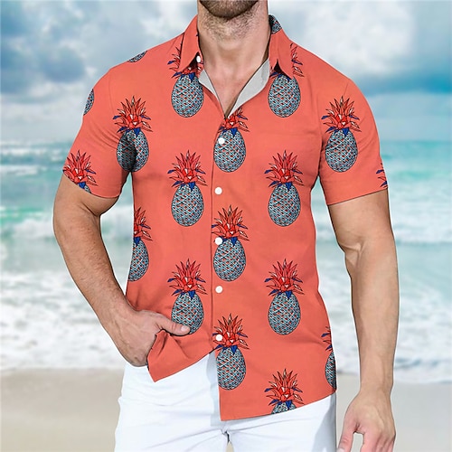 

Hombre Camisa camisa hawaiana Fruta Piña Estampados Cuello Vuelto Albaricoque Rosa Morado Naranja Exterior Calle Mangas cortas Estampado Ropa Moda Ropa de calle Design Casual