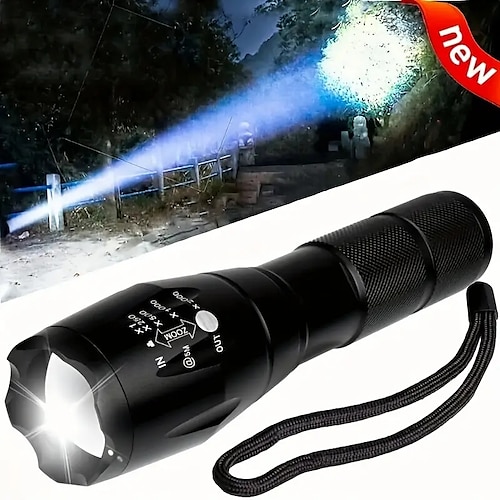 

1pc LED Emergency Handheld Flashlight With 5 Modes Adjustable Focus Waterproof Rechargeble USB Tactical Torch Hurricane Camping Dog Walking