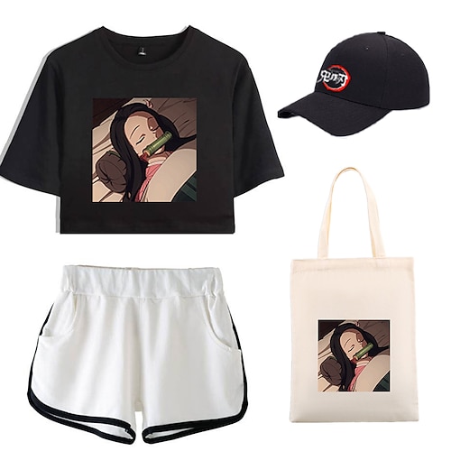 

Dämonentöter: Kimetsu no Yaiba Kamado Nezuko T-Shirt-Ärmel Kurze Hosen Baseballmütze Bedruckt Grafik Tasche Unterhose Hut Für Damen Erwachsene Heißprägen 100% Polyester Casual