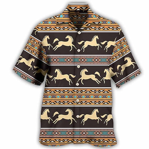 

Hombre Camisa camisa hawaiana Tribal Estampados Cosecha Geometría Collar Cubano Marrón Caqui Exterior Casual Manga Corta Estampado Ropa Deportes Moda Ropa de calle Design