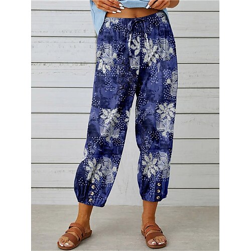 

Per donna Plus Size loungewear Pantaloni Fiore decorativo Di tendenza Informale Morbido Interni Giornaliero Da letto Lino Traspirante Pantalone lungo Pantalone Vita elastica Estate Primavera Nero