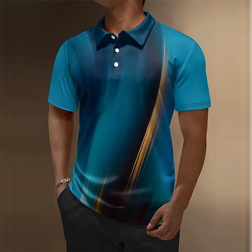 

Herre Button Up Poloer POLO T-skjorte Golf skjorte Gradert Grafiske trykk Aftæpning Blå utendørs Gate Kort Erme Trykt mønster Klær Sport Mote Gatemote Designer