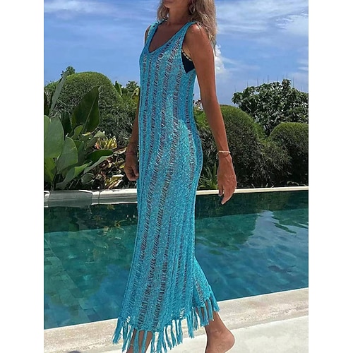 

Mujer Vestido de suéter Puente Estriado Tejer Ahuecado Color sólido Escote en Pico Elegante Casual Diario Noche Verano Primavera Negro Amarillo S M L