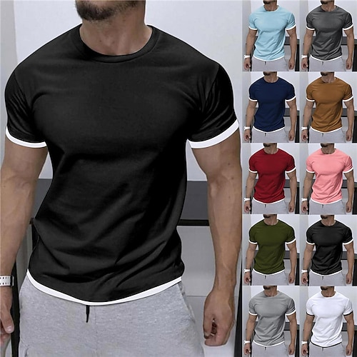 

Herre T-shirt Tee Top Farveblok Rund hals Gade Ferierejse Kort Ærme Tøj Mode Designer Basale