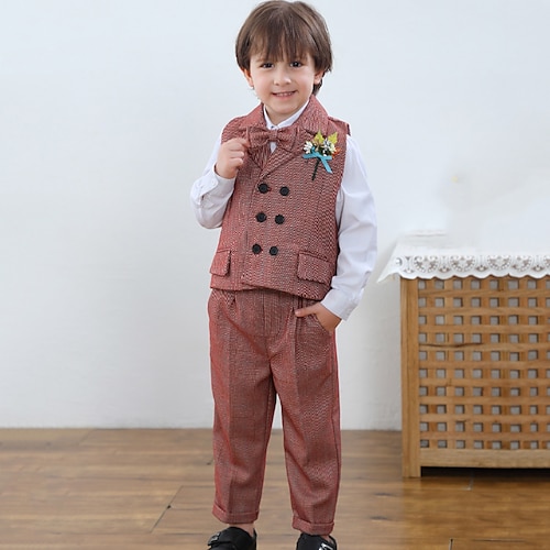 

5 radici Bambino Da ragazzo Camicia e pantaloni Vestito A quadri Manica lunga Impostare Informale Di tendenza Giornaliero Estate Primavera 3-7 anni Marrone