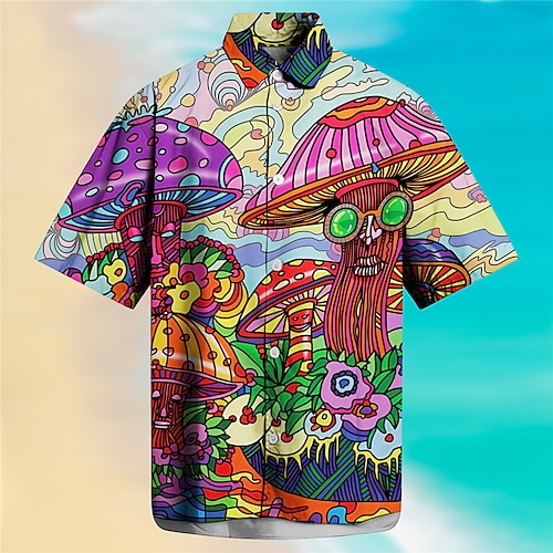 

Herren Hemd Hawaiihemd Sommerhemd Abstrakt Grafik-Drucke Pilz Umlegekragen Blau Purpur Outdoor Strasse Kurze Ärmel Bedruckt Bekleidung Modisch Strassenmode Designer Weich