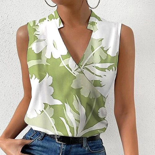 

Damen Tank Top Weiß Rote Grün Blumen Bedruckt Ärmellos Casual Festtage Basic V Ausschnitt Standard Blume S