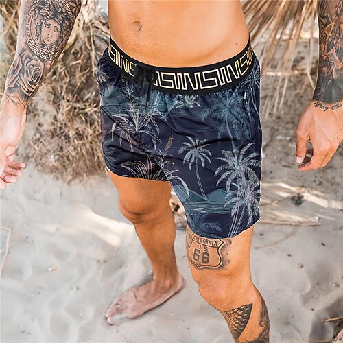 

Herre Surf shorts Badeshorts Snørelukning med mesh-for Elastisk Talje Kokos palme Grafiske tryk Hurtigtørrende Korte Afslappet Daglig Ferie Hawaiiansk Boheme Navyblå Mikroelastisk