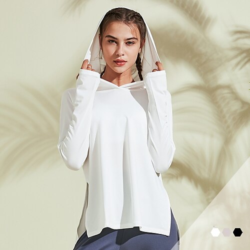 

Dame Hattetrøje Løbe-T-shirt Delt Langærmet Toppe Atletisk atletiktøj Vinter Spandex Åndbart Svedtransporende Blød Fitness Yoga Løb Sportstøj Sportstøj Ensfarvet Sort Hvid Lys pink