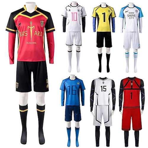 

blau schloss fußball trikots shorts strümpfe outfit isagi yoichi anime cosplay kostüme japanische maskerade cosplay anzüge top socken shorts für männer frauen