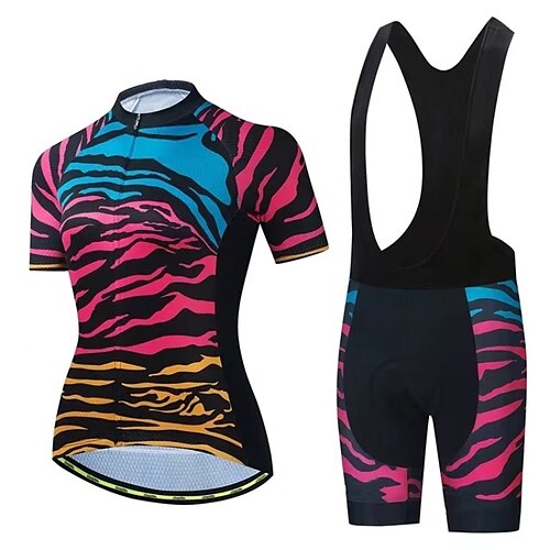 

Dame Sykkeltrøyer Sykkeljersey med bib-shorts Kortermet Fjellsykling Veisykling Lilla Mørk Lilla Rød Gradert Sebra Sykkel Refleksbånd Spandex sport Gradert Sebra Klær