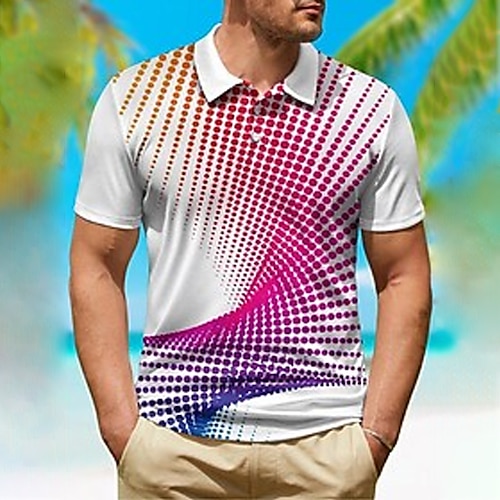 

Herre POLO T-skjorte Golf skjorte Gradert Grafiske trykk Lineær Aftæpning Fuksia utendørs Gate Kort Erme Knapp ned Trykt mønster Klær Sport Mote Gatemote Designer