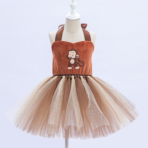 

licou tutu robe singe animal princesse robe cosplay déguisement enfant fille cosplay décontracté festival / vacances organza corail velours marron facile costumes de carnaval