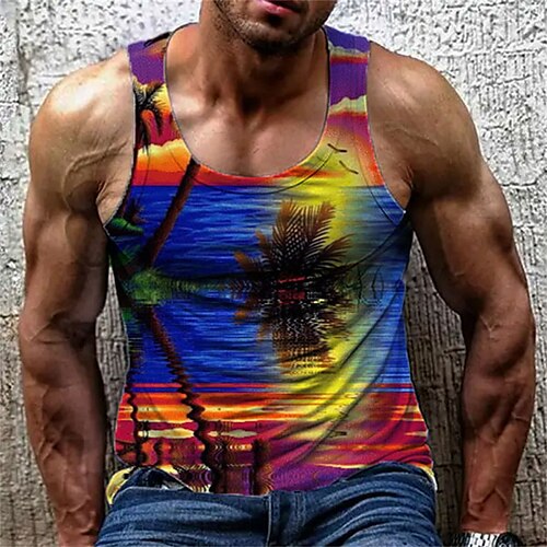 

Per uomo Panciotto Maglietta senza maniche da uomo Pop art Paesaggi A V Abbigliamento Stampa 3D Giornaliero Sport Senza maniche Stampa Di tendenza Originale Muscolo