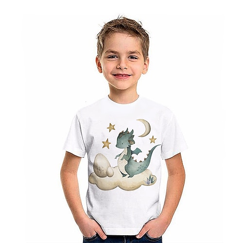 

Børn Drenge T-shirt T-shirt Grafisk Tegneserie Dinosaurus Kortærmet Crewneck Børne Top udendørs 3D-udskrivning Mode Yndig Daglig Sommer Hvid 2-13 år