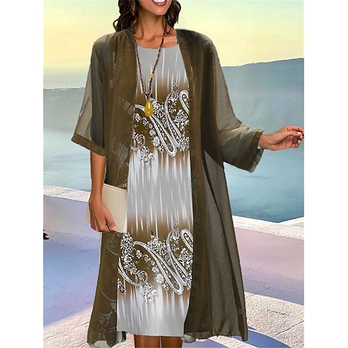 

Per donna Set di vestiti a due pezzi Abito casual Abito stampato Esterno Giornaliero Di tendenza Elegante Stampa Vestito longuette Girocollo Manica a 3/4 Floreale Standard Blu Verde Caffè Estate