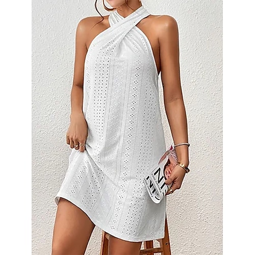 

Per donna Vestito casual Vestito bianco Abito estivo Liscio Schiena scoperta Freddezza All'americana Vestito longuette Di tendenza Classico Giornaliero Per eventi Senza maniche Morbido Bianco Estate