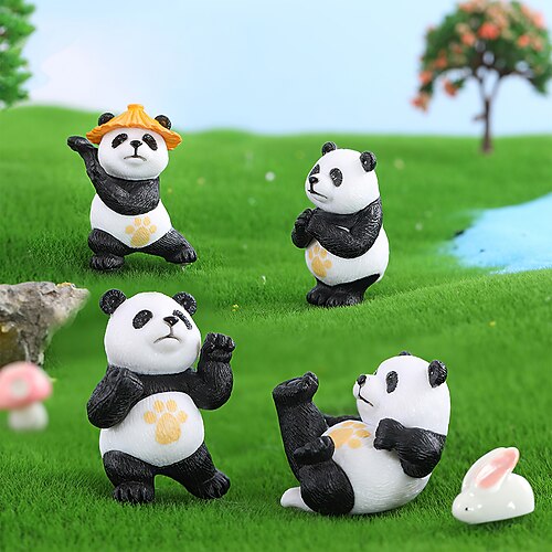 

4 créatifs et mignons arts martiaux panda bricolage décorations en plastique micro paysage table bonsaï décorations petites décorations de poupée