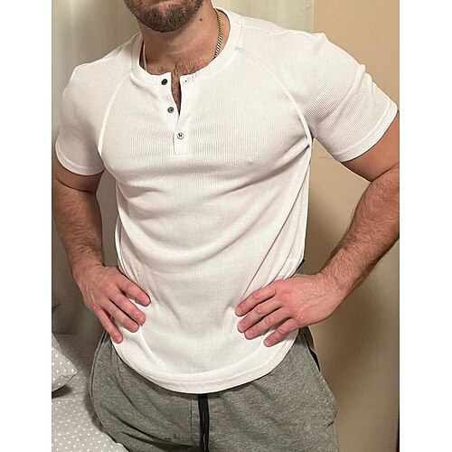 

Per uomo maglietta Camicia Henley T-shirt a mezzo bottone solido T-shirt Liscio Henley Strada Da mare Manica corta Bottone giù Abbigliamento Originale Essenziale Contemporaneo moderno