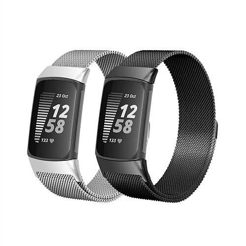 

2 Pack Smart Watch Band Compatible with Fitbit Charge 5 Stainless Steel Smartwatch Strap Magnetic Clasp Adjustable Breathable Milanese Loop Replacement Wristband