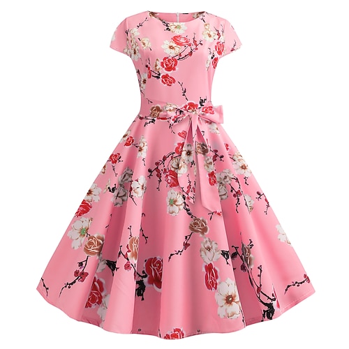 

Dea Ragazza emancipata Stile anni '50 Vintage Hepburn Abito a-line Per donna Fasciante in vita Costume Vintage ▾ Cosplay Per eventi Formale Cena di famiglia Manica corta Lunghezza media Da ballo San