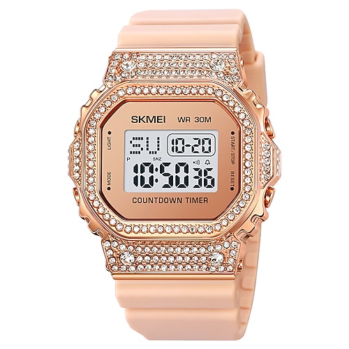 

Skmei, reloj de pulsera de cuarzo para mujer, reloj de pulsera de lujo a la moda con diamantes de imitación, cronómetro luminoso, reloj despertador, reloj de silicona con fecha