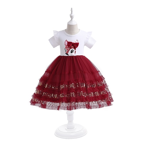 

Bambino Da ragazza Vestito da festa Lustrini Vestito da festa Al ginocchio Vestito Prestazioni Con lustrini Girocollo Manica corta Adorabile Vestito 3-10 anni Estate Rosso