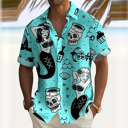 

Men's Shirt Summer Hawaiian Shirt Mermaid Dinosaur Graphic Prints Vintage Turndown Red Blue Outdoor Street Short Sleeves Print Clothing Apparel Fashion Streetwear Designer Casual