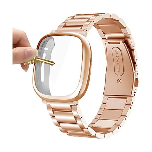 

Smartwatch bånd Kompatibel med Fitbit Versa 3 Sense Versa 4 Sense 2 Rustfrit stål Smartwatch Rem med Case Metal lås Stødsikker Udskiftning Armbånd