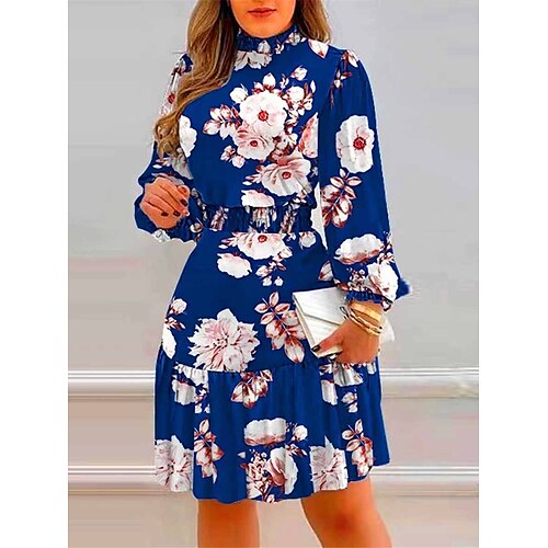 

Per donna Vestito casual Abito linea A Abito stampato Floreale Con balze Stampa Colletto alla coreana Mini abito Di tendenza Streetwear Esterno Giornaliero Manica lunga Morbido Bianco Rosa Viola