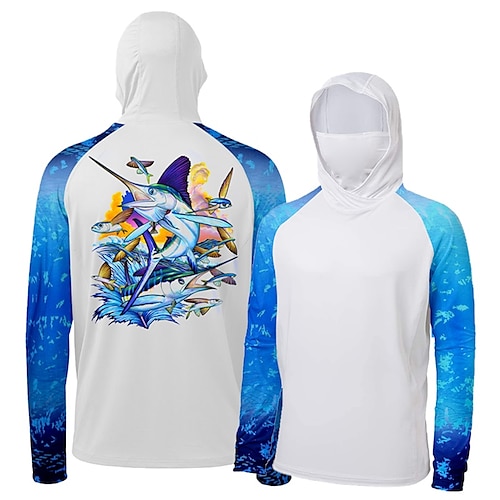 

Men's Fishing Shirt Hooded Outdoor Long Sleeve UV Protection Breathable Lightweight Quick Dry Sweat wicking Top Summer Spring Outdoor Fishing Yellow Blue Green