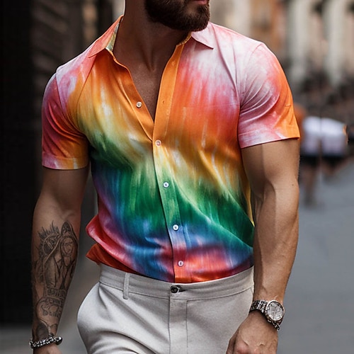 

Men's Shirt Gradient Graphic Prints Turndown Orange Outdoor Street Short Sleeves Print Clothing Apparel Fashion Streetwear Designer Casual