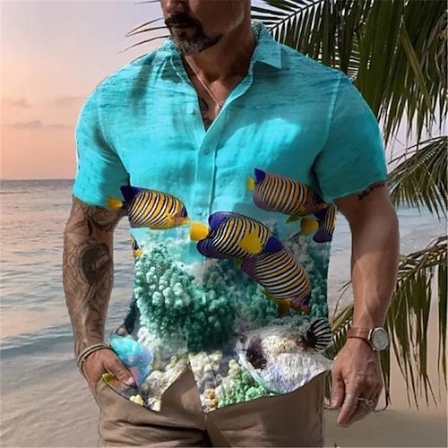 

Hombre Camisa camisa hawaiana Estampados Peces Mundo submarino Cuello Vuelto Azul Marino Azul Piscina Verde Trébol Azul claro Exterior Calle Mangas cortas Estampado Ropa Moda Ropa de calle Design