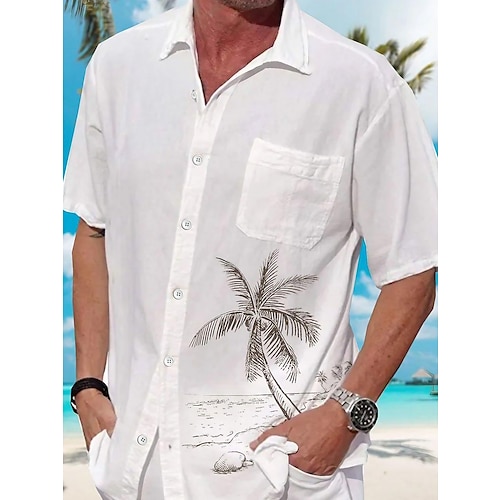 

Men's Shirt Summer Hawaiian Shirt Coconut Tree Graphic Prints Turndown Black White Light Green Black / Brown Red Outdoor Street Short Sleeves Button-Down Print Clothing Apparel Tropical Fashion