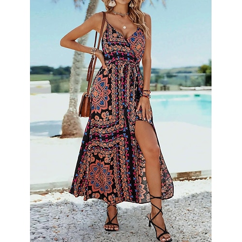 

Per donna Abito lungo Abito lungo Abito casual Abito estivo Abito sottoveste Floreale Tribale Di tendenza Stile Boho Giornaliero Per eventi Da mare Schiena scoperta Spacco Senza maniche Con bretelline