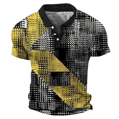 

Herre Vaffel poloshirt Button Up Poloer Revers polo POLO Trøje Golftrøje Ternet Stribet Grafiske tryk Geometri Aftæpning Gul Blå udendørs Gade Kortærmet Trykt mønster Tøj Mode Designer Afslappet