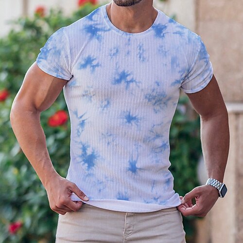 

Herre T-shirt Tee Top Batikfarvet Pit Strip Rund hals Gade Ferierejse Kort Ærme Tøj Mode Designer Basale