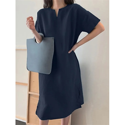 

Per donna Abito in cotone e lino Abito casual Vestito a trapezio Vestito longuette Misto cotone Di tendenza Informale Esterno Giornaliero A V Spacco Manica corta Estate Primavera 2023 Morbido Verde