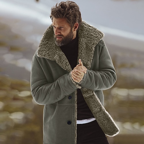 

Hombre Abrigo de invierno Chaqueta de sherpa Negocio Casual Mantiene abrigado Estilo retro Retro Otoño Invierno Color sólido Solapa de Pico Regular Algodón Negro Marrón Verde Ejército Gris Chaquetas