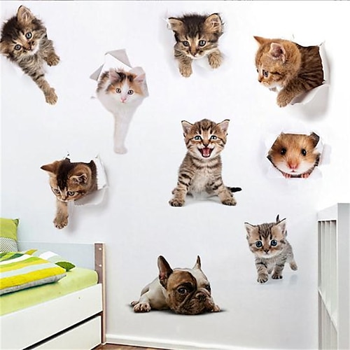 

8 pièces 3d chat toilette stickers muraux décoration de la maison sticker mural décoration pour chambre salon