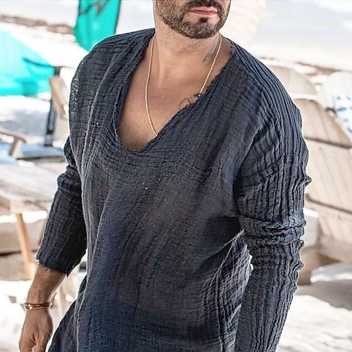 

Per uomo camicia di lino Camicia estiva Maglietta informale Camicia da spiaggia Blu scuro Manica lunga Liscio Colletto Primavera estate Informale Giornaliero Abbigliamento