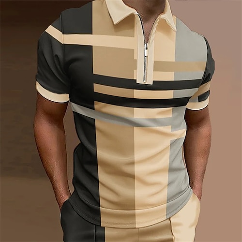 

Per uomo POLO Camicia da golf Golf Informale Per eventi Bavero Chiusura lampo quarto Manica corta Di tendenza Essenziale A quadri Chiusura lampo quarto Estate Standard Marrone POLO